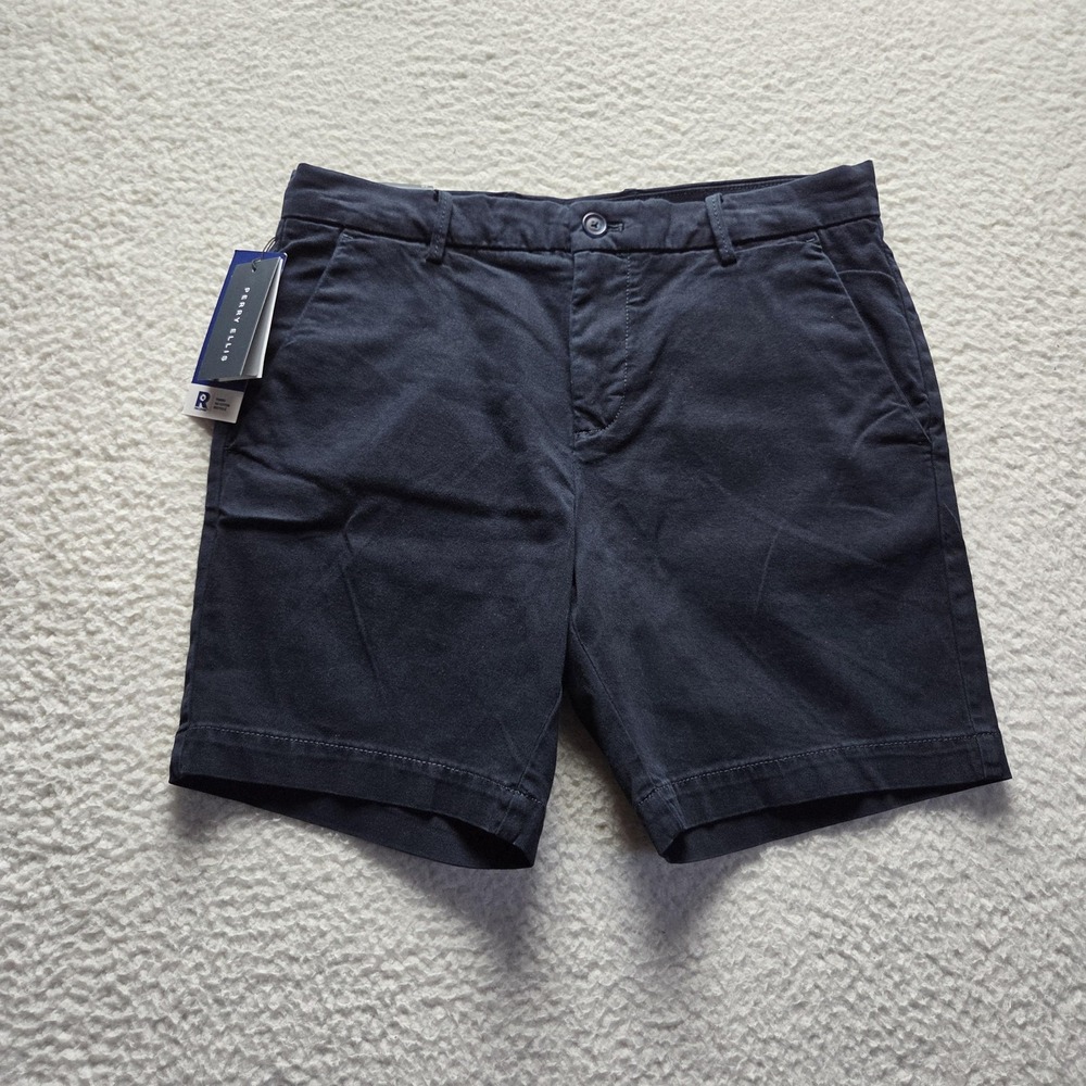 Perry Ellis Shorts Mens 30 Blue Cotton Stretch Chino 7 Inseam Casual Summer